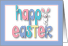 Hand Lettered Easter Card, with Hopping Bunny and Decorated Eggs card