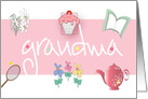 Happy Grandparents Day for Grandma, Teapot, Book and Flowers card