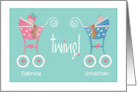 Announcement of New Baby Boy and Girl Twins with Custom Names card