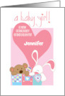 Announcement Baby Granddaughter Bear and Bunny Custom Name card