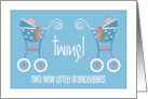 Announcement of New Twin Grandsons Blue Strollers with Teddy Bears card