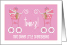 Announcement of Twin Granddaughters Pink Strollers and Teddy Bears card