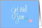 Hand Lettered Get Well Soon with Long Stem Rose on Blue card
