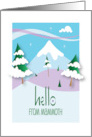 Hello from Mammoth with Snowy Foothills Mountains and Pine Trees card