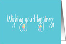 Wishing you Happiness, Hand Lettering on Blue & Colorful Flowers card