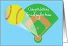 Congratulations for making the Softball Team, with Home Run card