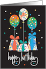 Hand Lettered Birthday with Gifts and Balloons with Floral Patterns card