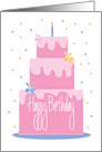 Hand Lettered Happy Birthday with Frosted Pink Layered Cake card