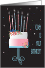 Birthday with Stacked Floral Cake, Decorted Candles & Twinkles card