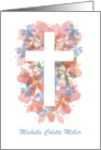 Watercolor Floral Sympathy Card with White Cross and Custom Name card