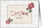 Hand Lettered Christmas Menu with Red Poinsettias and Holly card