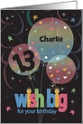 Birthday for 13 Year Old, Wish Big Balloon Trio with Custom Name card