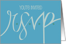 Hand Lettered Blue Business Invitation, You’re Invited with R.S.V.P. card