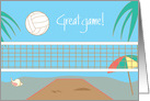Beach Volleyball Congratulations, Great game, with volleyball & net card