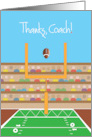 Thank You for Football Coach with Football in Stadium and Goalpost card