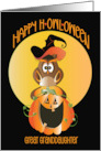 Halloween for Great Granddaughter H-owl-oween Owl with Witch Hat card