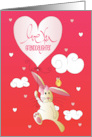 Love You Valentine for Granddaughter Bunny with Heart Balloon and Bird card