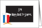 Happy Back to School for Son, Blackboard and School Supplies card