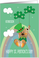 St. Patrick’s Day Grandson Bear in Green Hat with Shamrock Balloons card