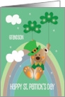 St. Patrick’s Day Grandson Bear in Green Hat with Shamrock Balloons card