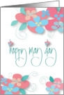 Hand Lettered May Day with Bouquets of Pink and Blue Spring Flowers card