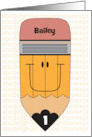 Back to School 1st Grader Large Yellow Smiling Pencil Custom Name card
