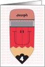Back to School for 4th Grader Large Red Pencil with 4 and Custom Name card