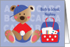 Happy Back to School for Nephew Bear with Backpack and Baseball Cap card