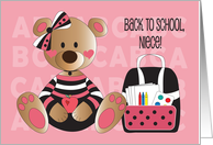 Happy Back to School for Niece Bear with Polka Dot Backpack and Bow card