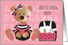 Happy Back to School for Niece Bear with Polka Dot Backpack and Bow card