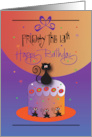 Birthday on Friday the 13th, Black Cat on Purple and Orange Cake card