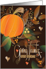 Hand Lettered Thanksgiving for Great Grandma Pumpkin and Fall Leaves card