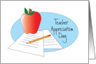 Teacher Appreciation Day, Apple, Papers and Pencil card