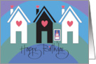 Birthday Wishes from Realtor Trio of Houses with Birthday Cake Sign card