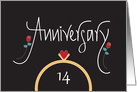 14th Wedding Anniversary With Ring, Heart and Red Roses card
