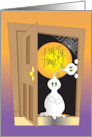 Halloween Party Time Invitation with Goblins at Webbed Open Door card