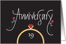 19th Wedding Anniversary, Wedding Rings, Heart and Red Roses card