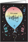 Hand Lettered It’s Your Birthday, Large Colorful Balloon & Streamers card