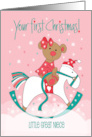 First Christmas Great Niece with Bear on Rocking Horse in Red Bow card