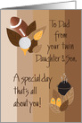 Father’s Day from Twin Daughter and Son, Sports and Leaves card