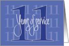 Hand Lettered 11th Year Employee Work Anniversary 11 Years of Service card
