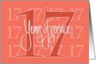 Hand Lettered Employee 17th Year Work Anniversary 17 Years of Service card
