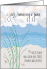 Hand Lettered God’s Amazing Grace with Ocean Scene and Seashells card