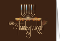 Hand Lettered Hanukkah Thanksgivukkah with Menorah and Fall Leaves card