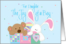 New Baby Boy Congratulations for Daughter, with Toy Box card