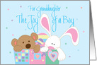 New Baby for Granddaughter, Joy of a Boy with Bear and Bunny card