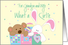 New Baby Congratulations for Grandson and Wife, with Toy box card