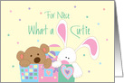 New Baby Congratulations for Niece, with Toy box, Bear and Bunny card