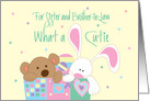 New Baby Congratulations for Sister and Brother in Law, with Toys card