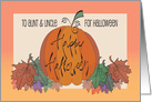 Hand Lettered Halloween Aunt and Uncle, Pumpkin and Fall Leaves card